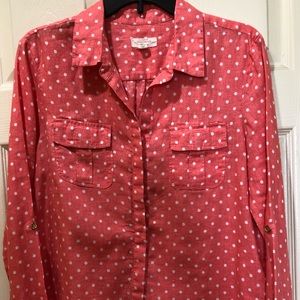 Charter Club Luxury series, women’s pink long sleeve button shirt, 100% linen, L